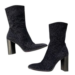 Enrico Antinori | Black Textured Square Toe Heeled Mid Calf  Boots